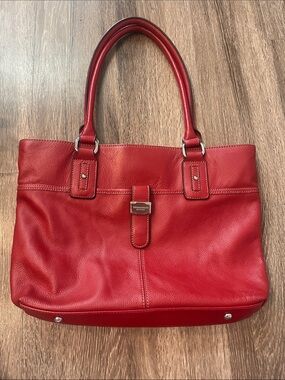 Tignanello Leather Red Leather Tote Bag